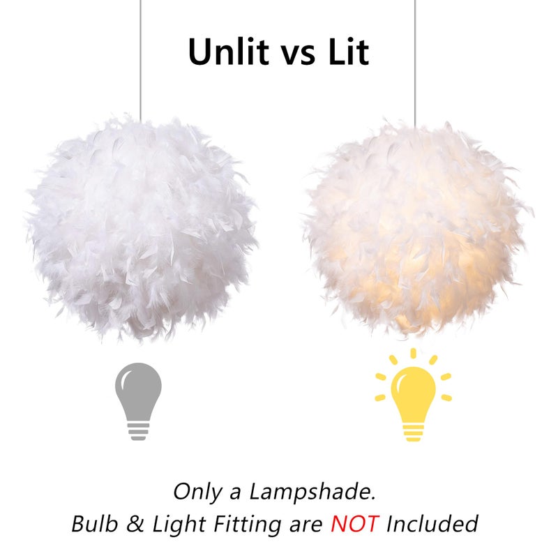 Waneway 15.7 inches Feather Lamp Shade for Ceiling Pendant Light, Lampshade for Table Lamp and Floor Lamp for Living Room, Bedroom, Wedding or Party Decoration, White - Image 4